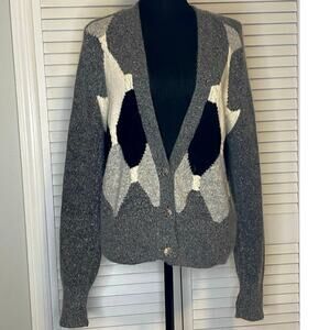Vtg Segue Silk Angora gray,white, black wearable art cardigan Hong Kong  M Women